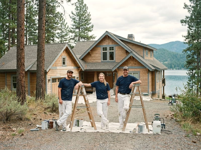 The Coeur d'Alene Premium Painters crew on-site at a lake house repaint